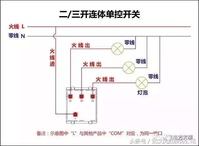 电工必备单控双控三控四控开关,三开一个双控2个单控接线图