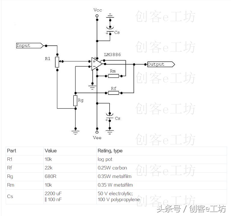 用lm3915芯片做100段音频频谱灯,lm3886t功放最佳供电电压是多少