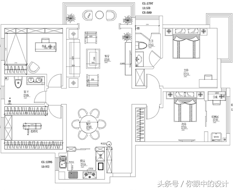现代简约风格南北通透96平方两房,锦绣山河大户型装修效果图