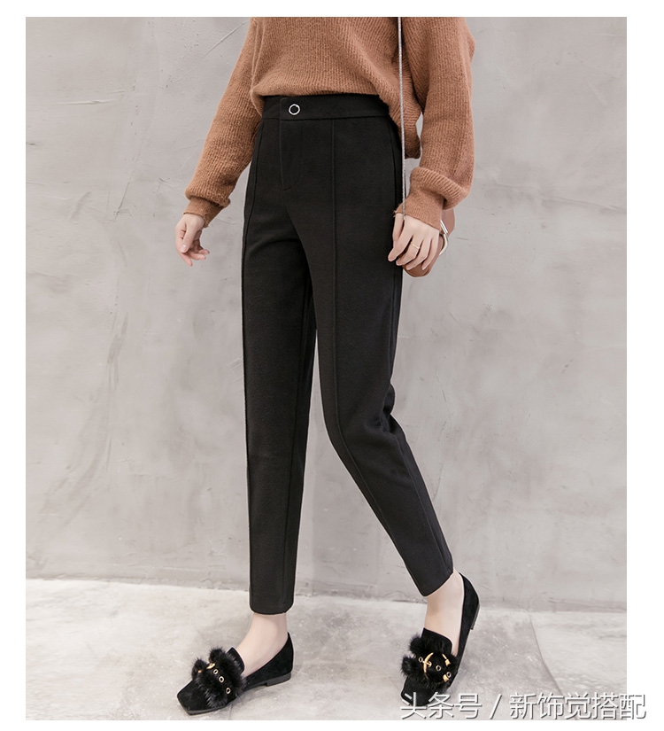 杏色显瘦哈伦毛呢裤穿搭,早秋西装哈伦裤显瘦气质款