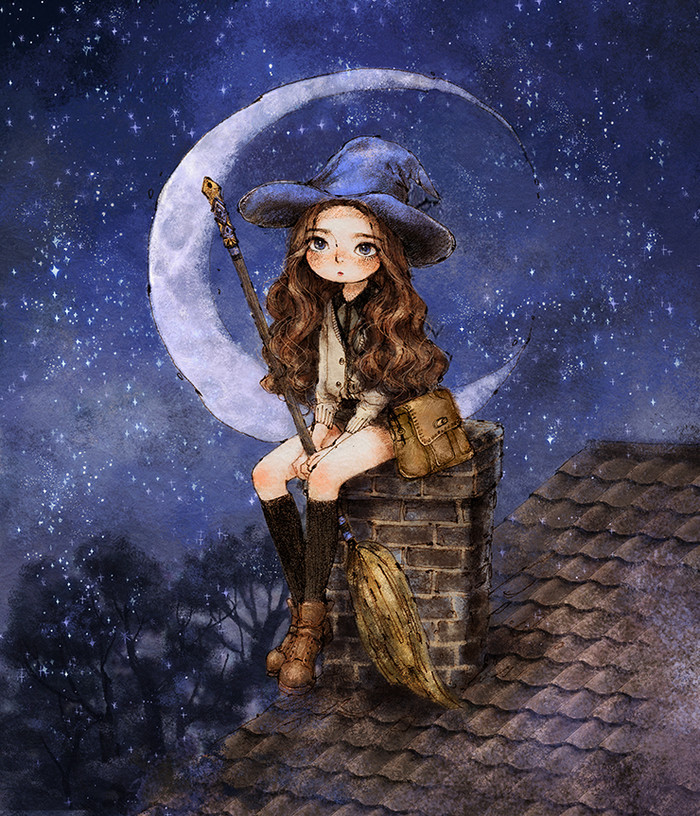 韩国森林女孩冬季插画 (手绘插画森林少女背影图片)