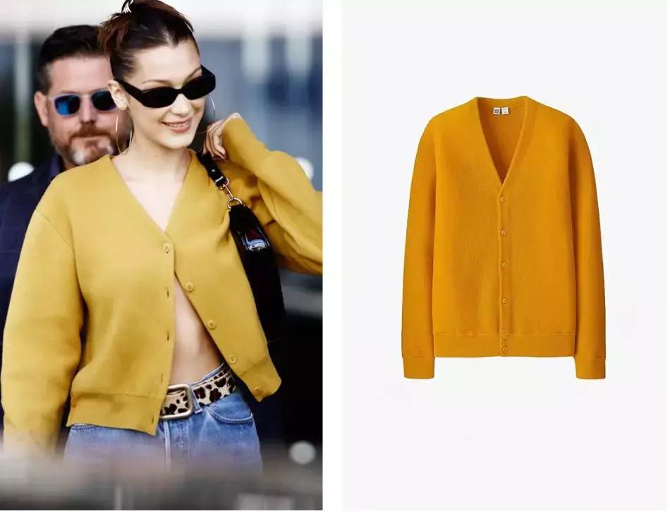 贝拉哈迪德穿深v套装,贝拉哈迪德夏季开衫