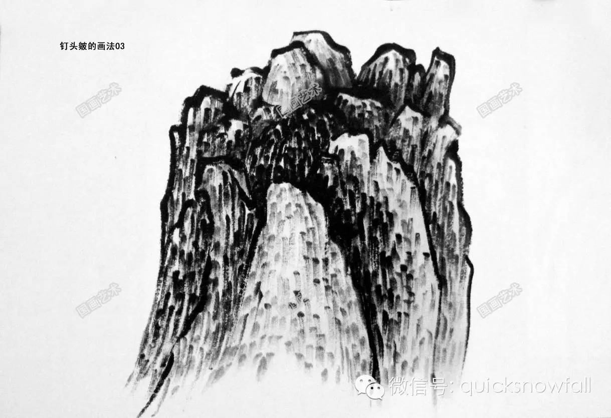 山水画斧劈皴山石画法,阿金山水画技法山石画法