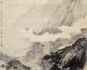 傅抱石创作国画天女散花图,傅抱石的国画作品《一望大江开》