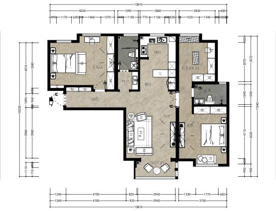 西安套内110平米四室两厅装修简约,西安装修房子现代简约轻奢130平方