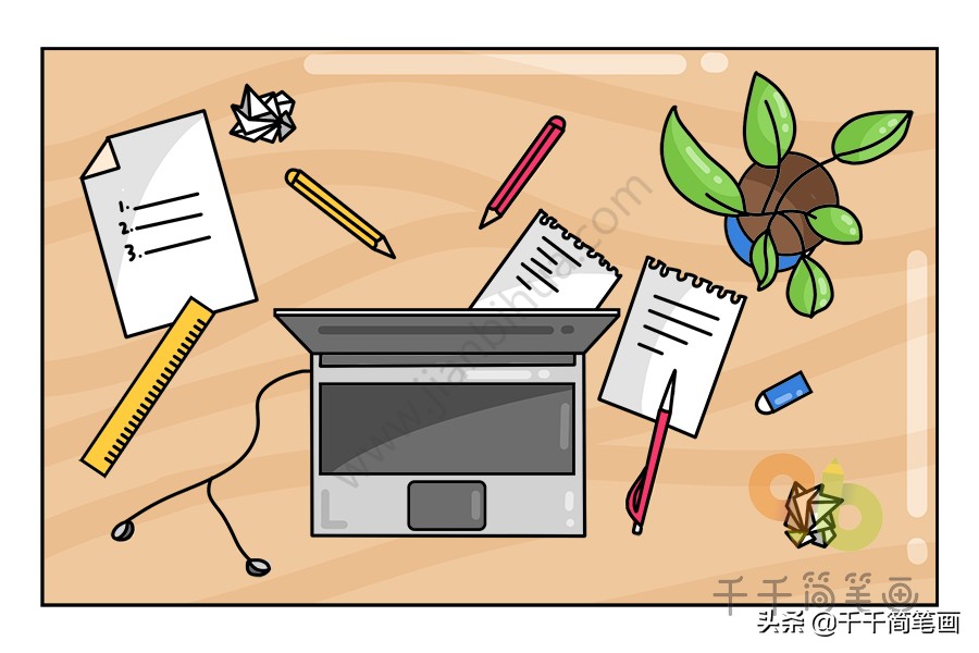 书桌简笔画简单又好看加凳子,学会整理书桌和房间的简笔画