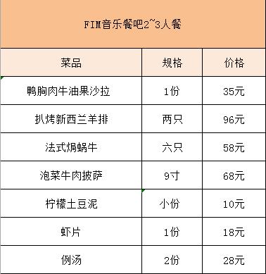上海仅118元抢313元FIM西餐音乐酒吧3人餐~扒烤新西兰羊排+...