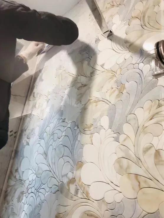 石材拼花地面铺贴过程,石材马赛克拼花