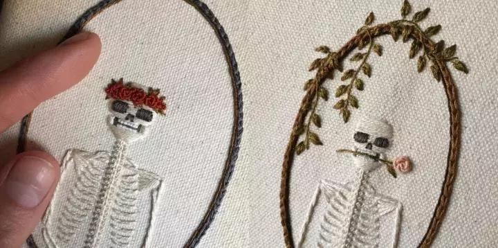刺绣半袖骷髅,牛仔刺绣骷髅