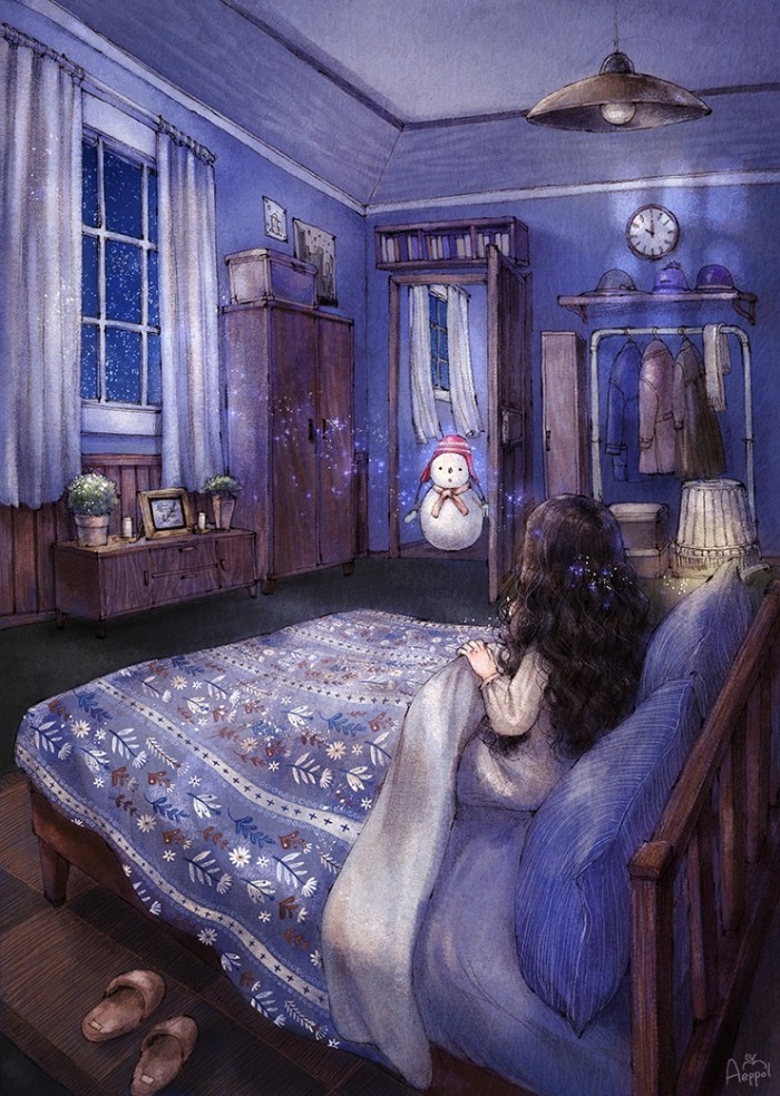 韩国插画师森林女孩日记图文,水彩插画森林女孩日记