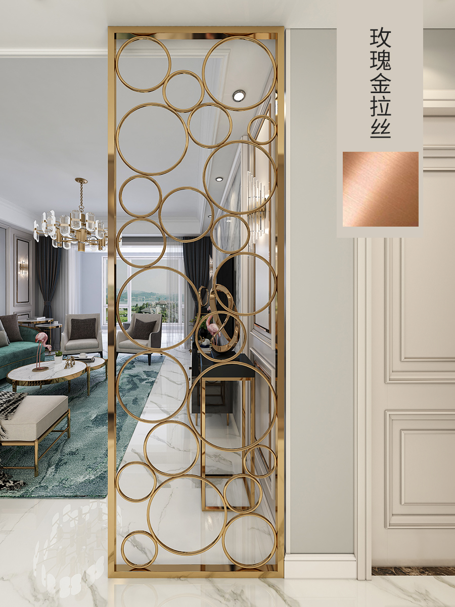 新中式不锈钢屏风客厅,高档家装新中式不锈钢屏风