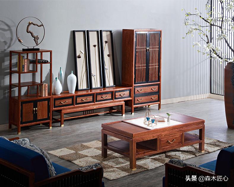 新中式红木电视柜配什么电视墙,高档红木中式客厅电视柜图片