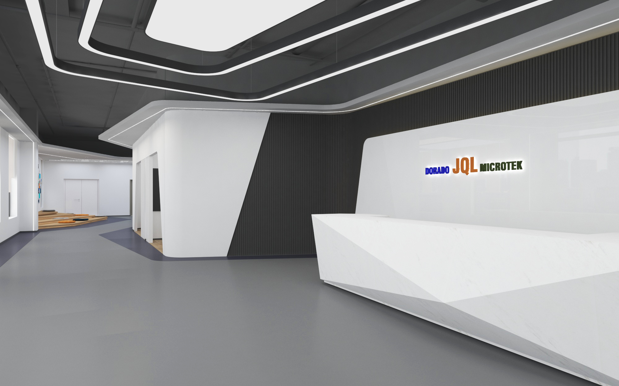 最新办公室现代风设计,小型办公室前台背景墙设计效果图