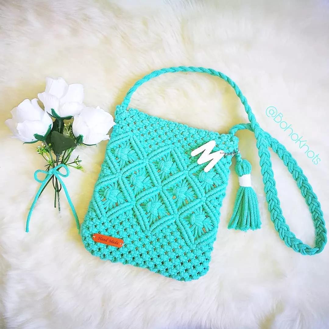 钩织网兜手袋,钩织收纳网兜小包最新