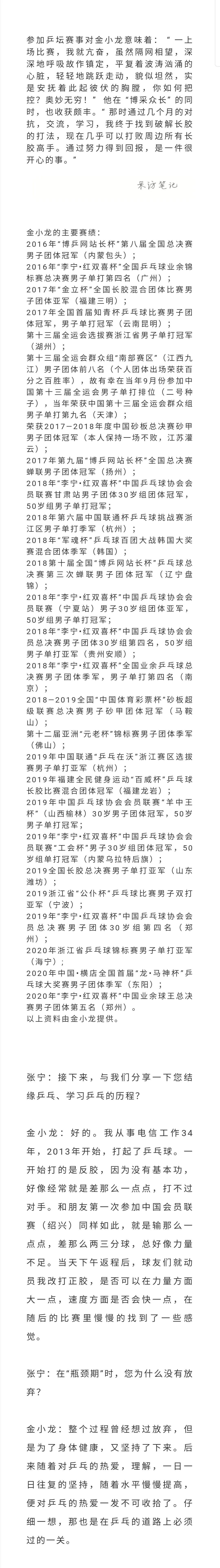金小龙：乒乓球“球痴”，浙江丽水乒协副会长｜对话乒坛人