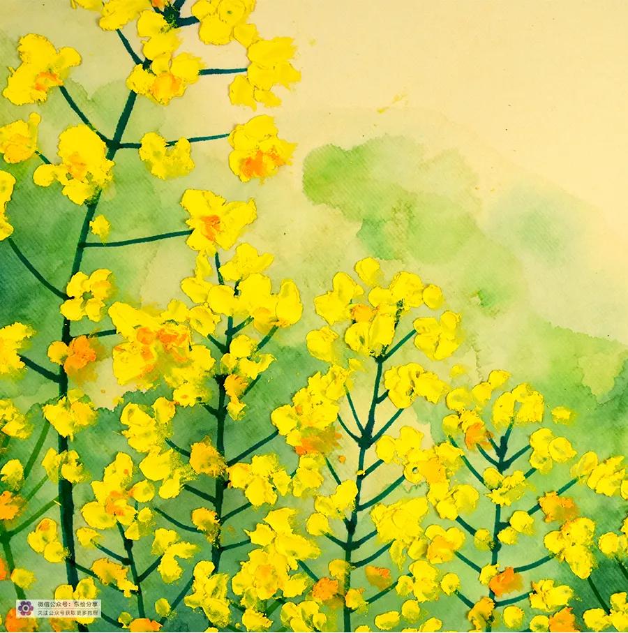 油画棒画油菜花,油菜花油画棒儿童画