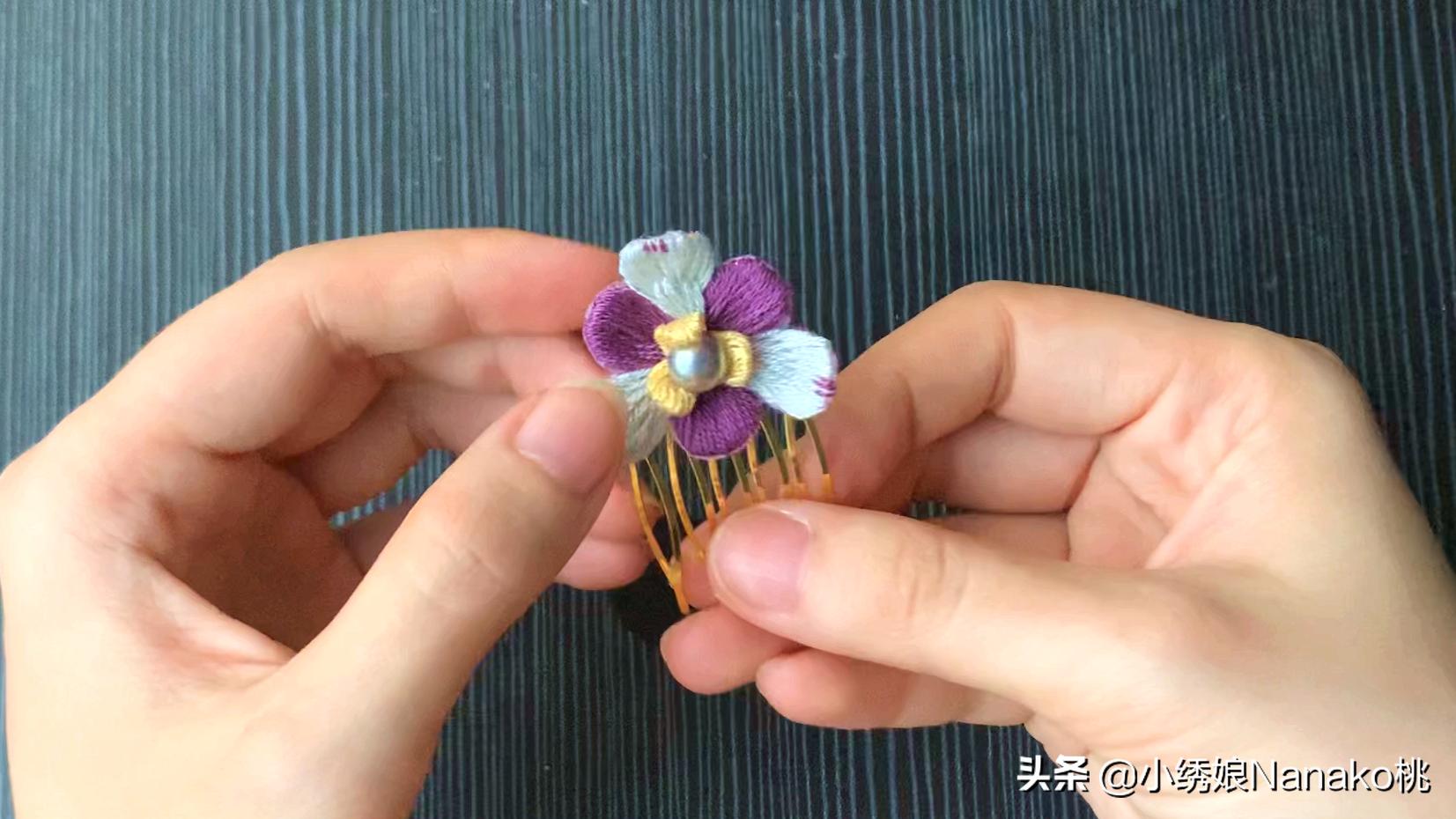 刺绣兰花发饰制作,手工刺绣发饰