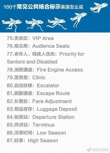 100个常见公共场所的英语标示，拿走不谢