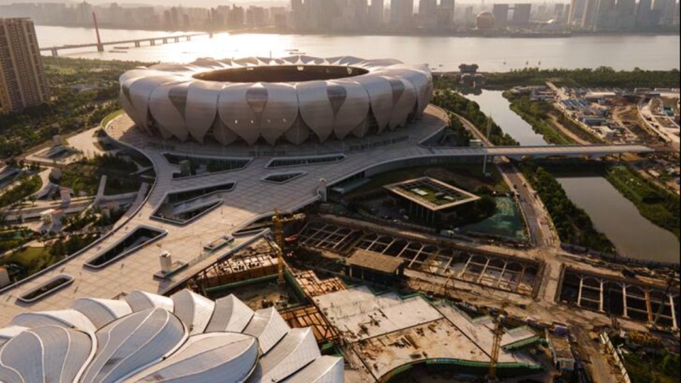 杭州奥体博览城全景,杭州奥体中心足球场全貌