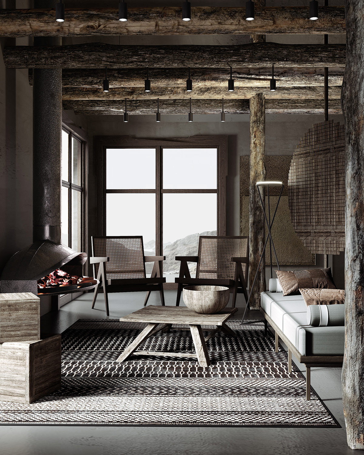 侘寂风屋顶原木设计,原木侘寂风住宅设计