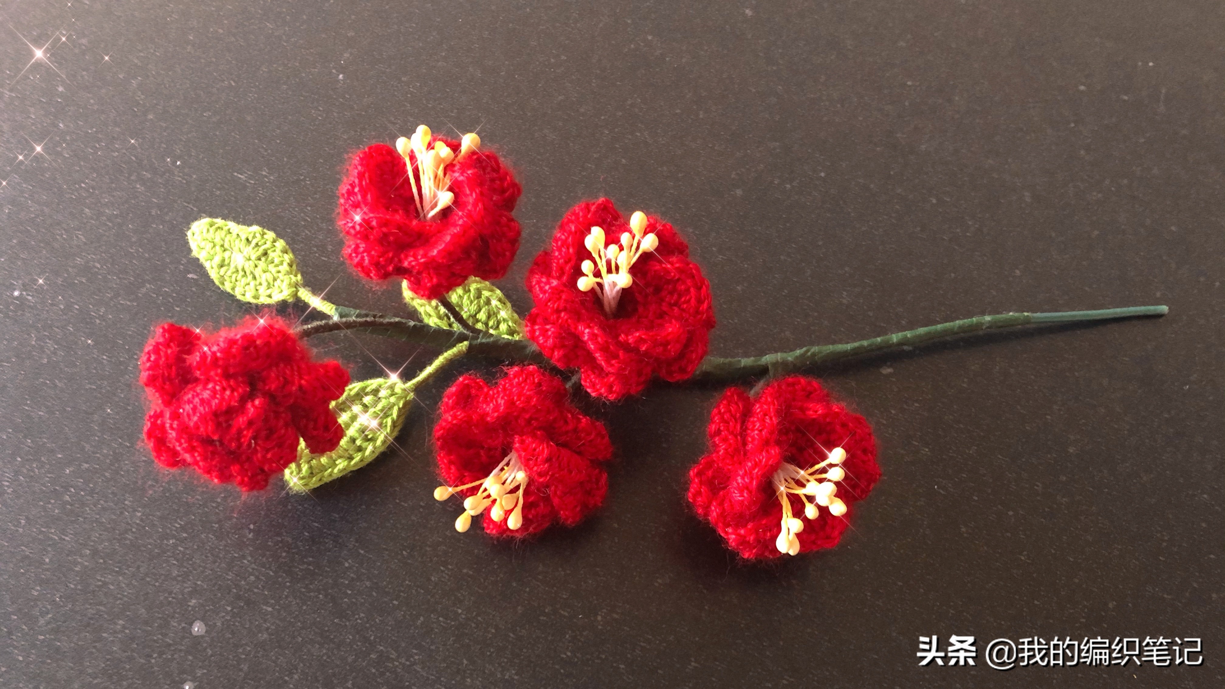 毛线钩针编织梅花视频,钩针梅花花束