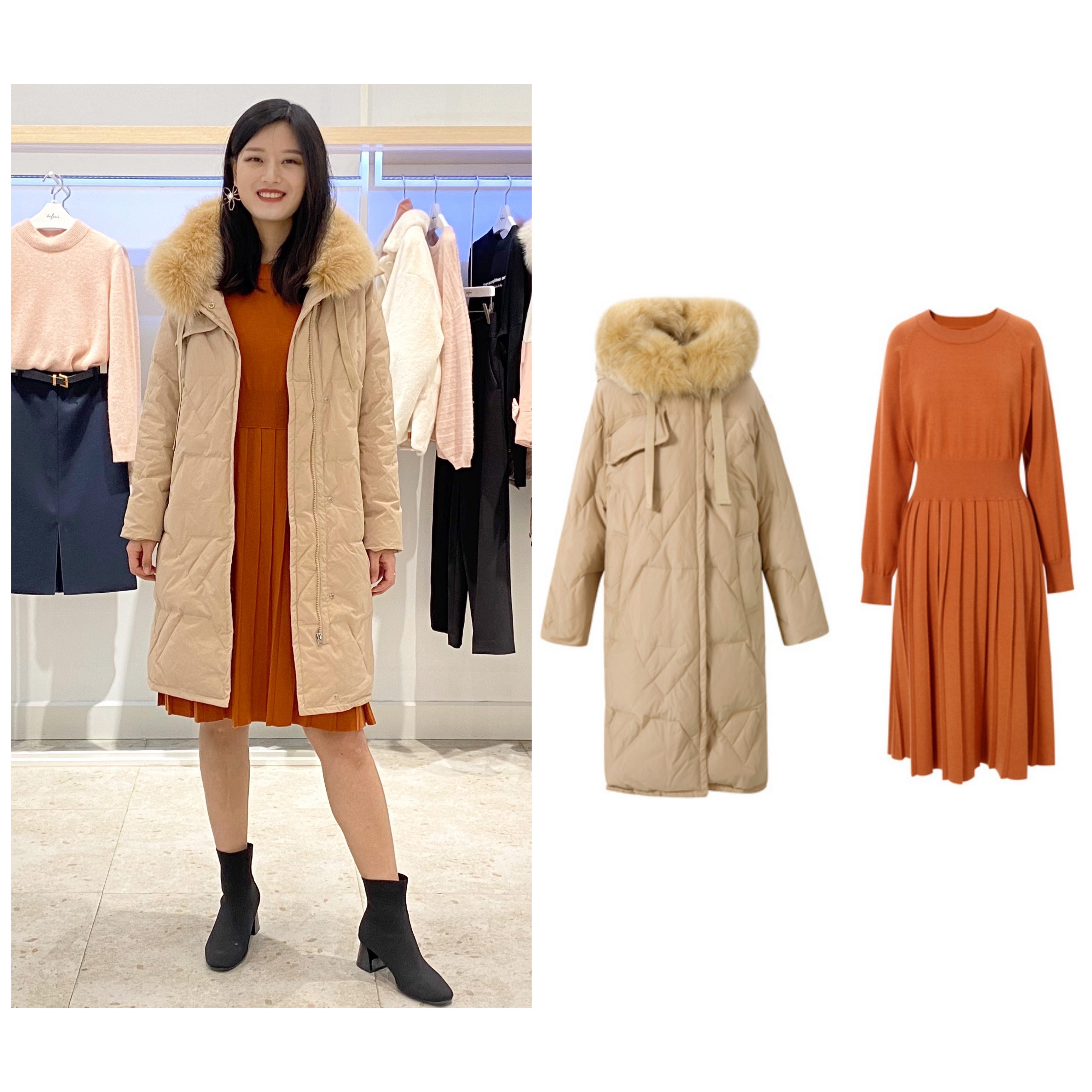 伊芙丽大毛领羽绒服,伊芙丽新款羽绒服穿搭