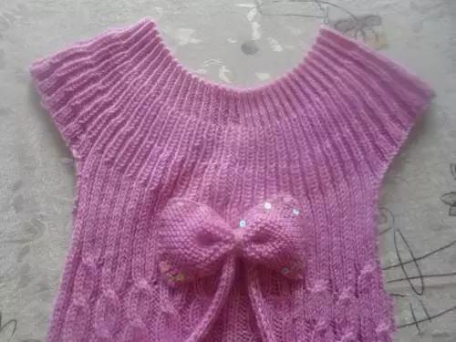 女童背心裙子的蝴蝶结的编织方法,女童外套双色蝴蝶结图案编织教程