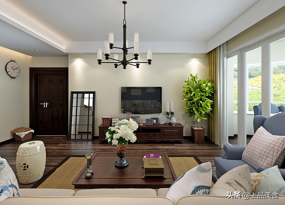 美式风格沙发背景墙效果图大全,美式风格蓝色沙发背景墙效果图