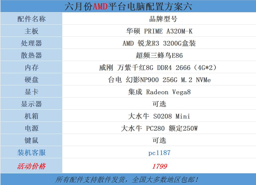 2020年6月电脑配件报价,2020年6月电脑配置推荐4000以内