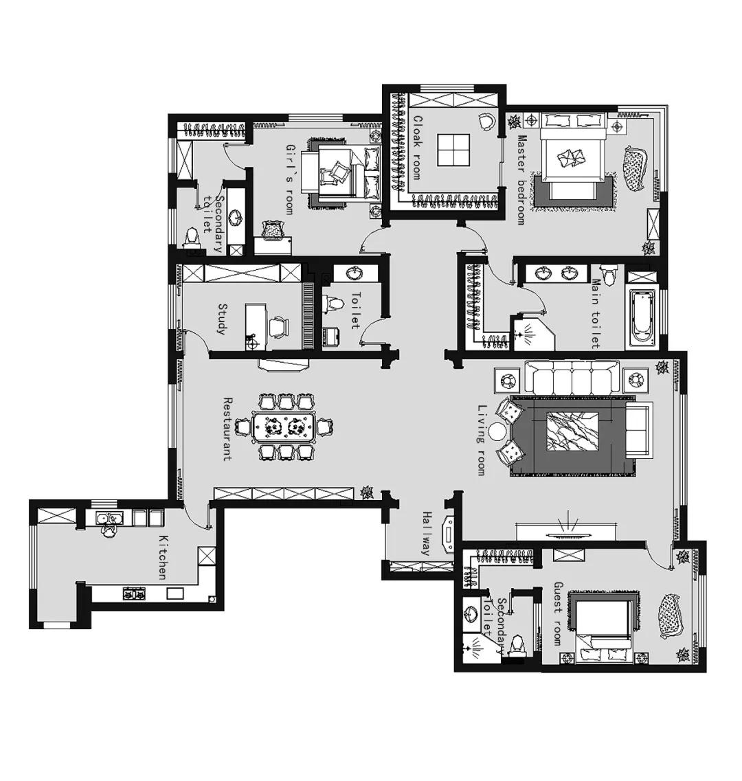 金河湾壹号装修效果图,元洲装饰别墅