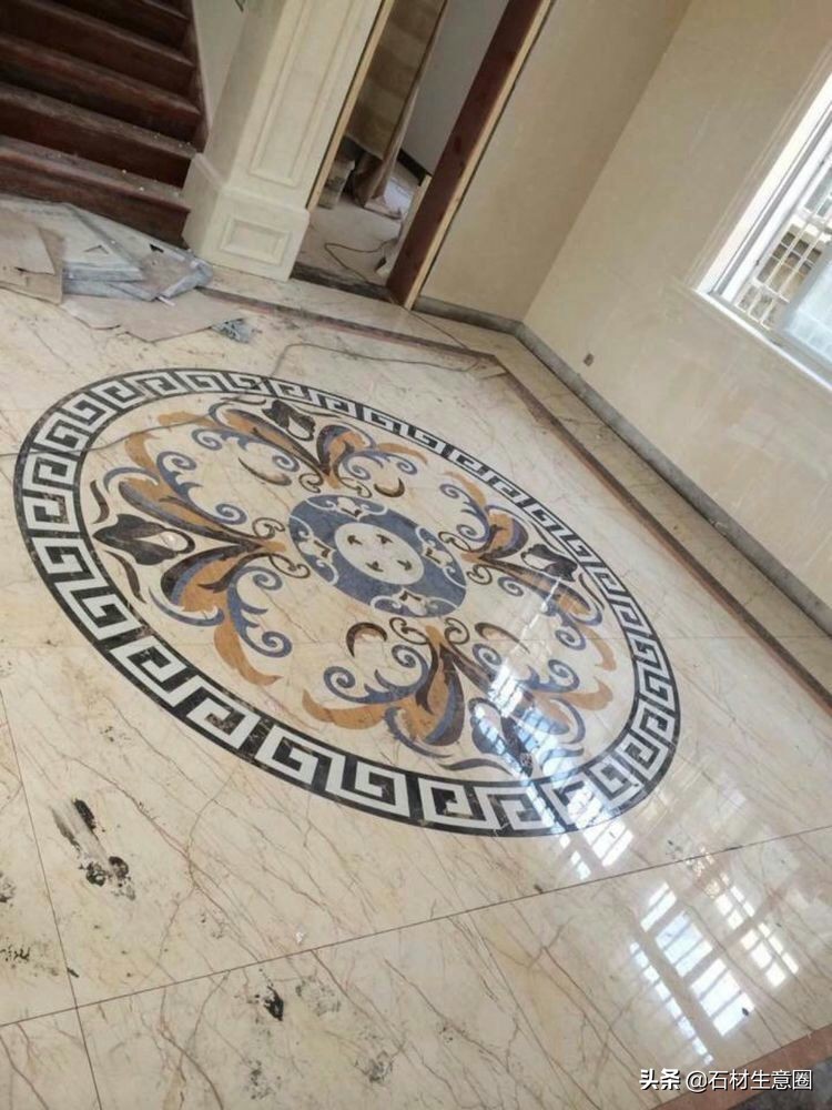 大理石地面水刀拼花效果图,100多平方水刀拼花图片