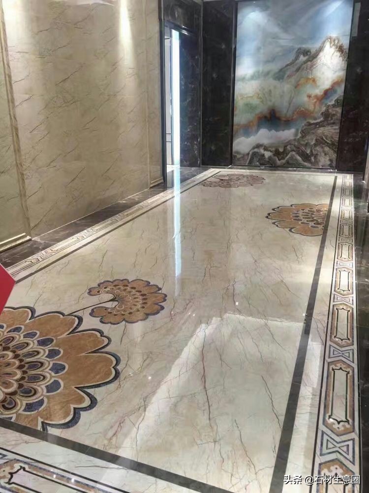 大理石地面水刀拼花效果图,100多平方水刀拼花图片