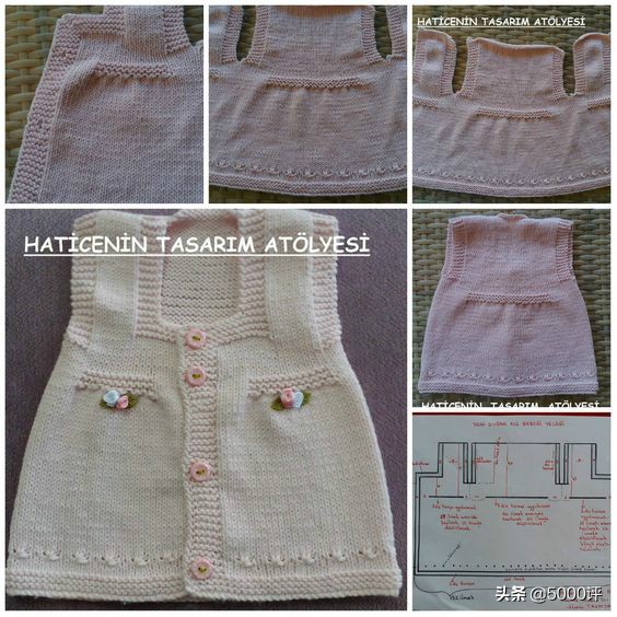 依可爱女孩马甲裙棒针编织教程,各色毛线的宝宝马甲编织教程0-2岁