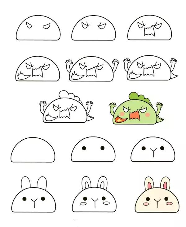用半圆画简单又漂亮小动物,100个可爱小图案简笔画动物