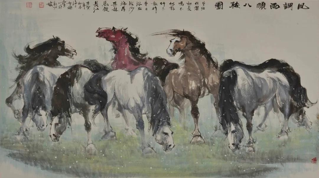八骏雄风字画,名家精品国画八骏图