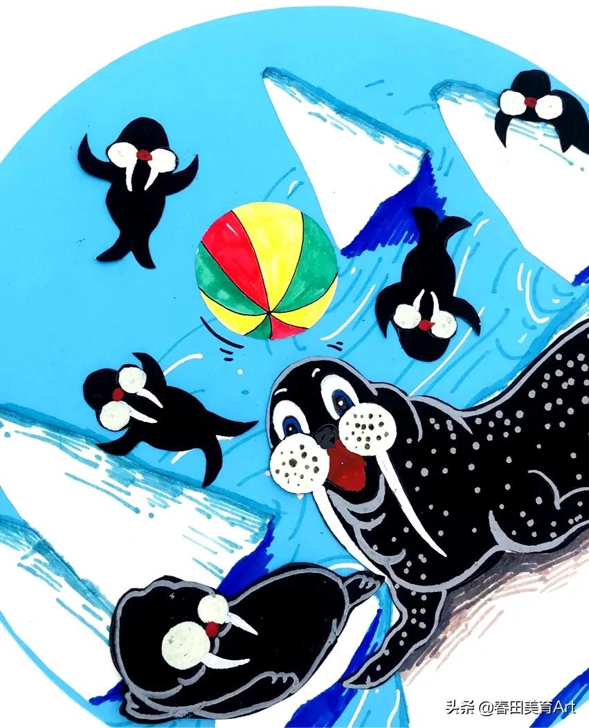 幼儿园海狮表演绘画,5-12岁少儿美术课程手工