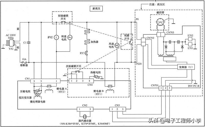 微波炉灯不亮不能加热的故障检修,微波炉用一会又烧保险丝怎么检修