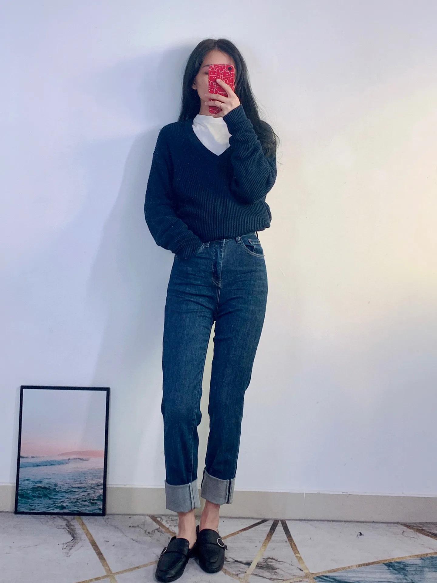 v领毛衣穿什么内搭好看,棒针v领显瘦毛衣