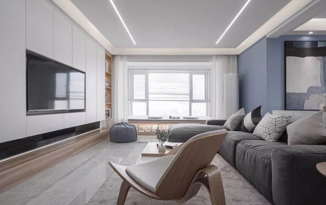 客厅地砖简约铺贴图,客厅维纳斯灰地砖效果图