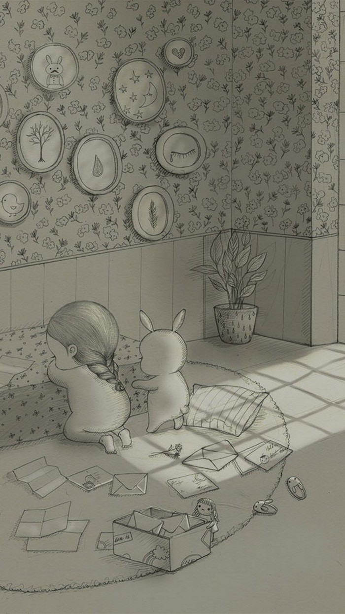 少女与兔子插画,兔子手绘创意插画