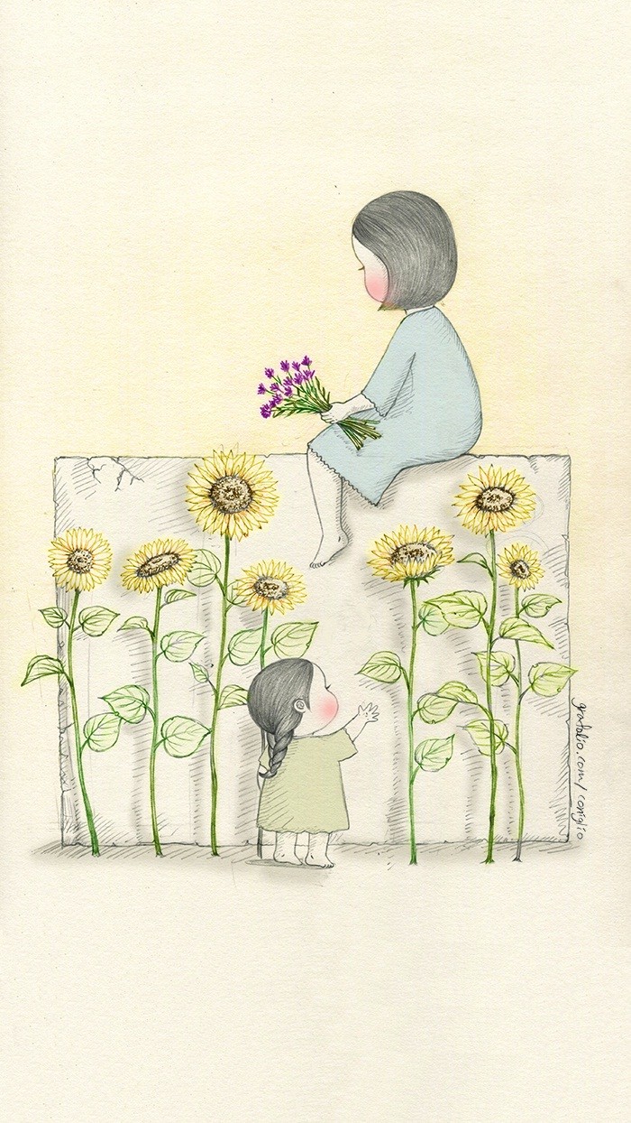 少女与兔子插画,兔子手绘创意插画