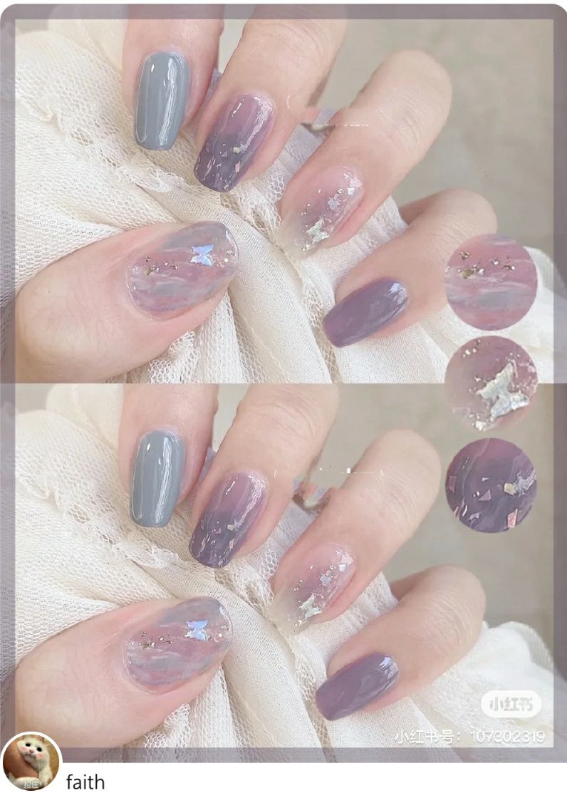 简单的透明奶茶美甲,果汁泡泡美甲