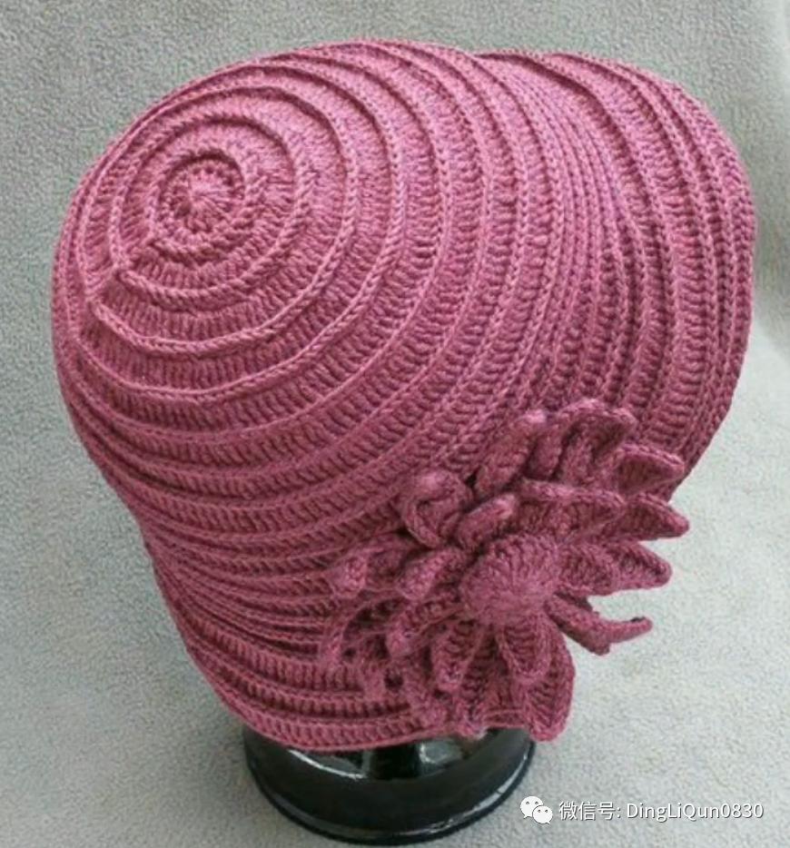 拼色帽子花样钩织教程冰丝线,双色线搭配的帽子钩织教程