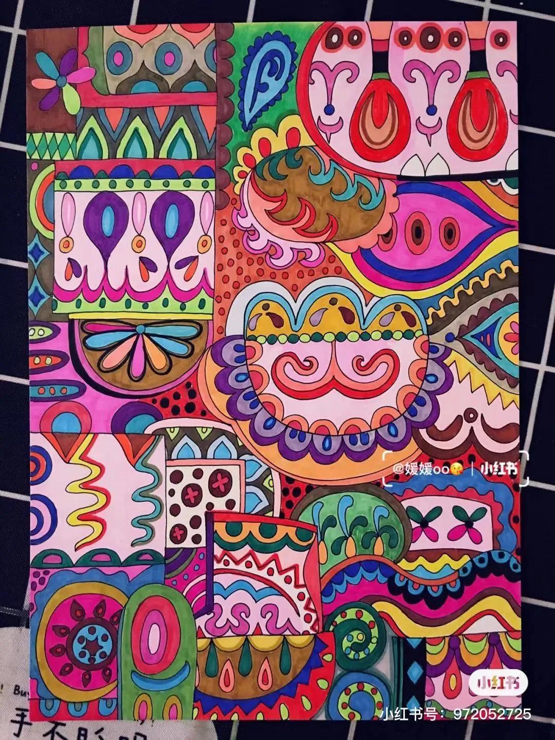 色彩装饰画简单好看马克笔,色彩对比强烈的马克笔装饰画