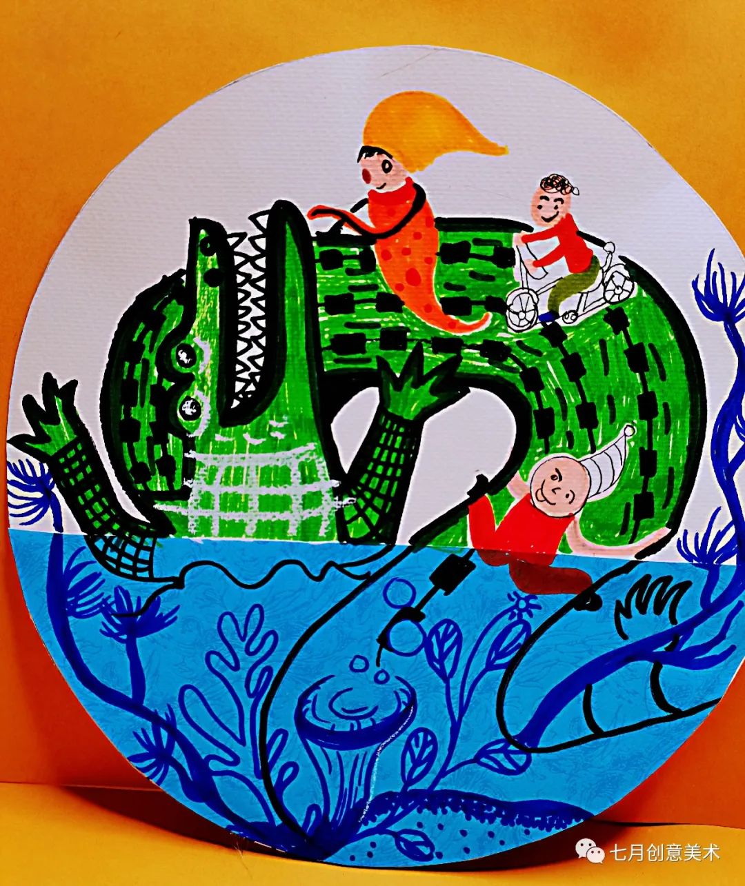 小熊美术绘画鳄鱼,简单的恐龙鳄鱼绘画