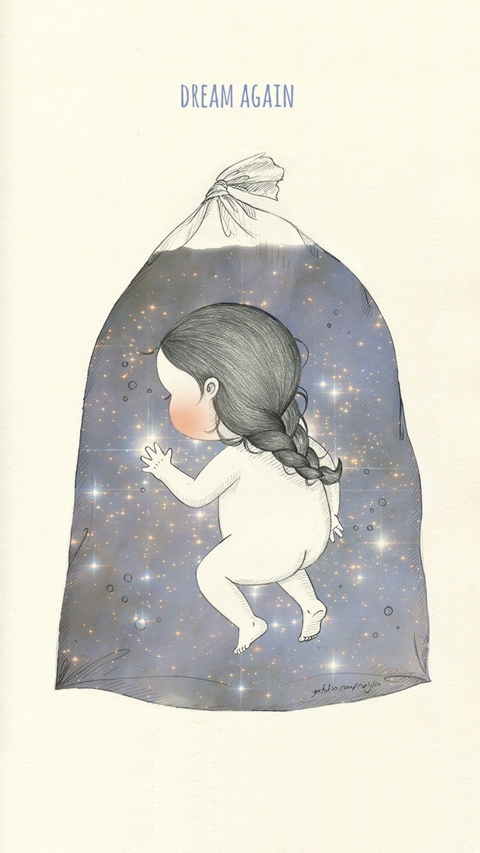 少女与兔子插画,兔子手绘创意插画