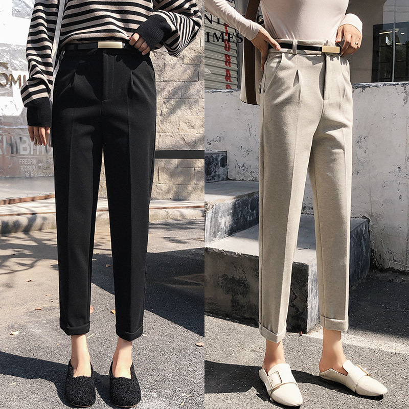 遮腿型的窄腿裤,时尚高腰不规则修饰胯宽阔腿裤