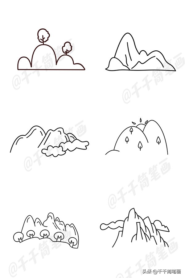山峰怎么画简单又漂亮简笔画,儿童风景简笔画步骤图解