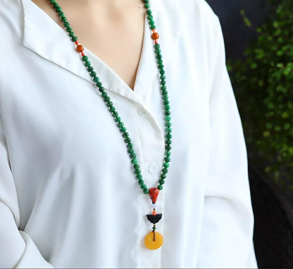 高端毛衣链玉石珠串吊坠,珍珠毛衣链配黄金小配饰