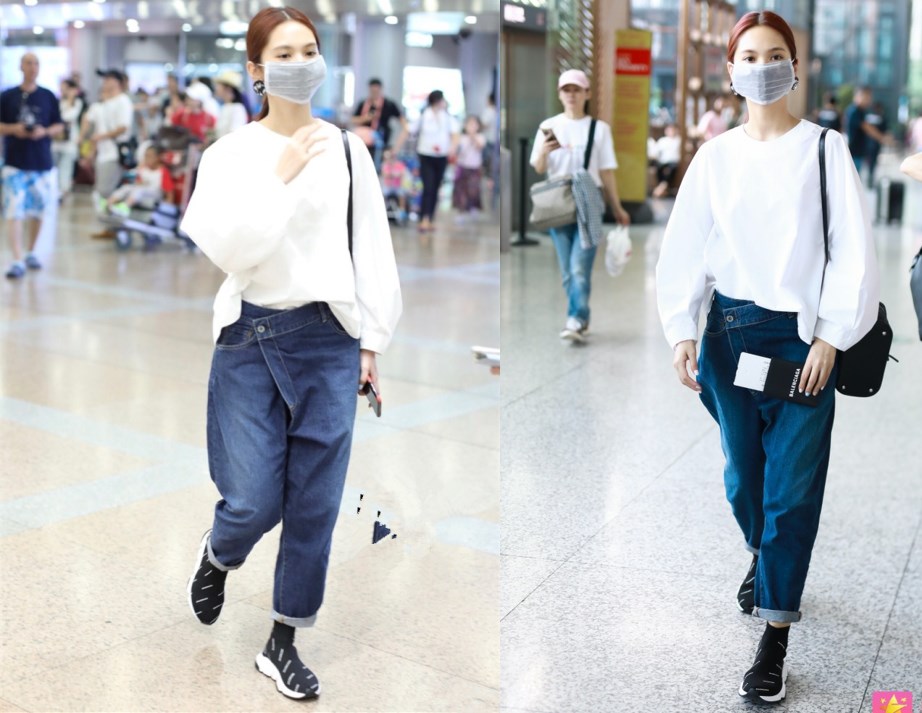 杨丞琳最近穿搭牛仔裤,杨丞琳近期机场穿搭